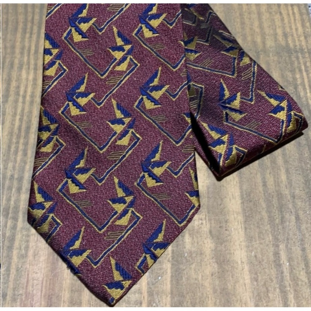 Audrey Buckner Mens Silk Tie Burgundy Abstract Vintage Retro 90s Preppy